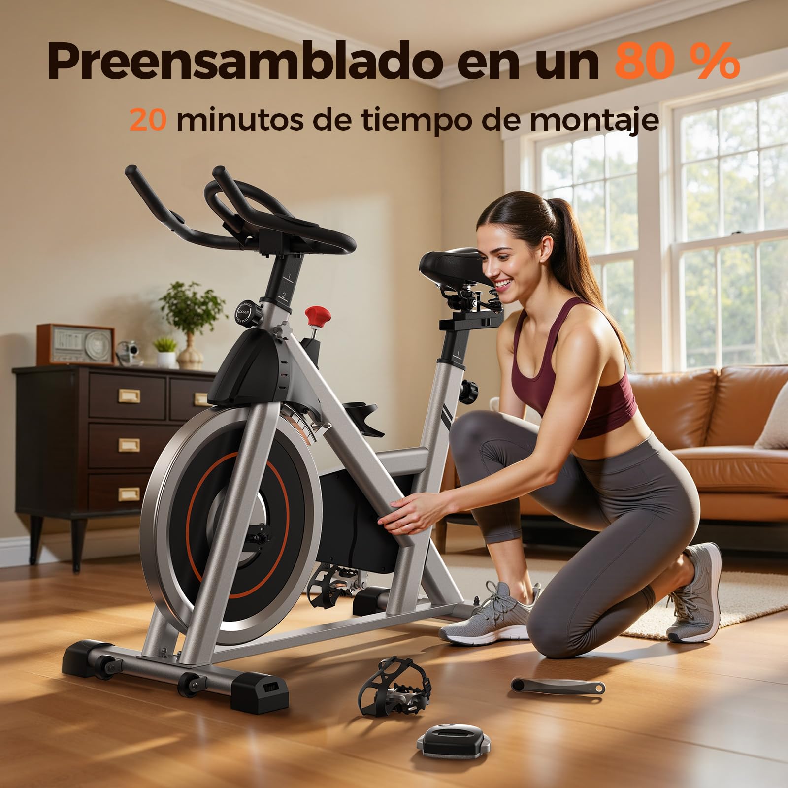 YOSUDA Bicicleta Estática con Resistencia Magnética Silenciosa, Bicicleta de Spinning con Monitor de LCD y Pulsómetro, Soporte para Tablet, App Exclusiva, Carga Máxima 136 kg (Silber)