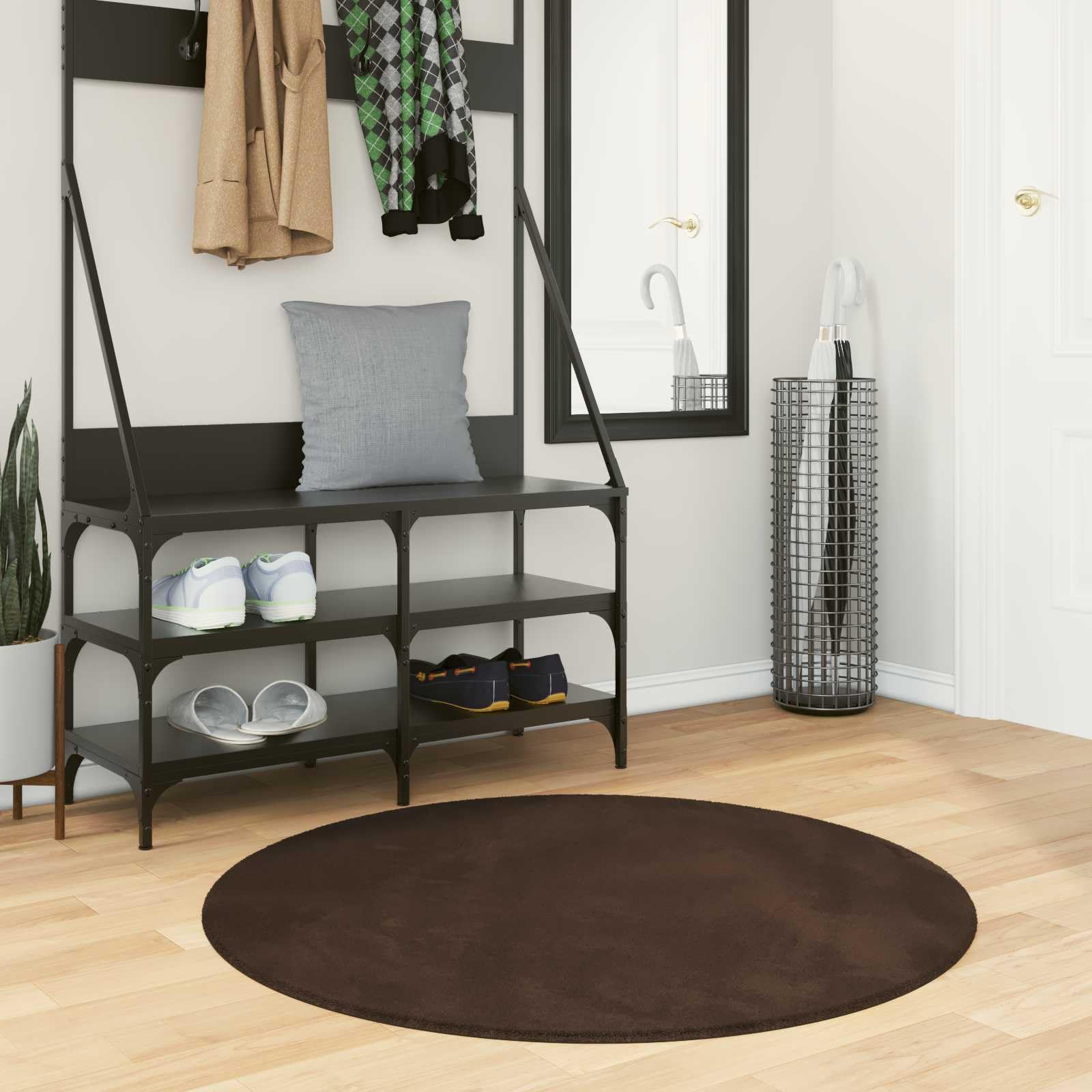 Tapis doux lavable Huarte marron 100x100 cm avec dossier antidérapant et entretien facile
