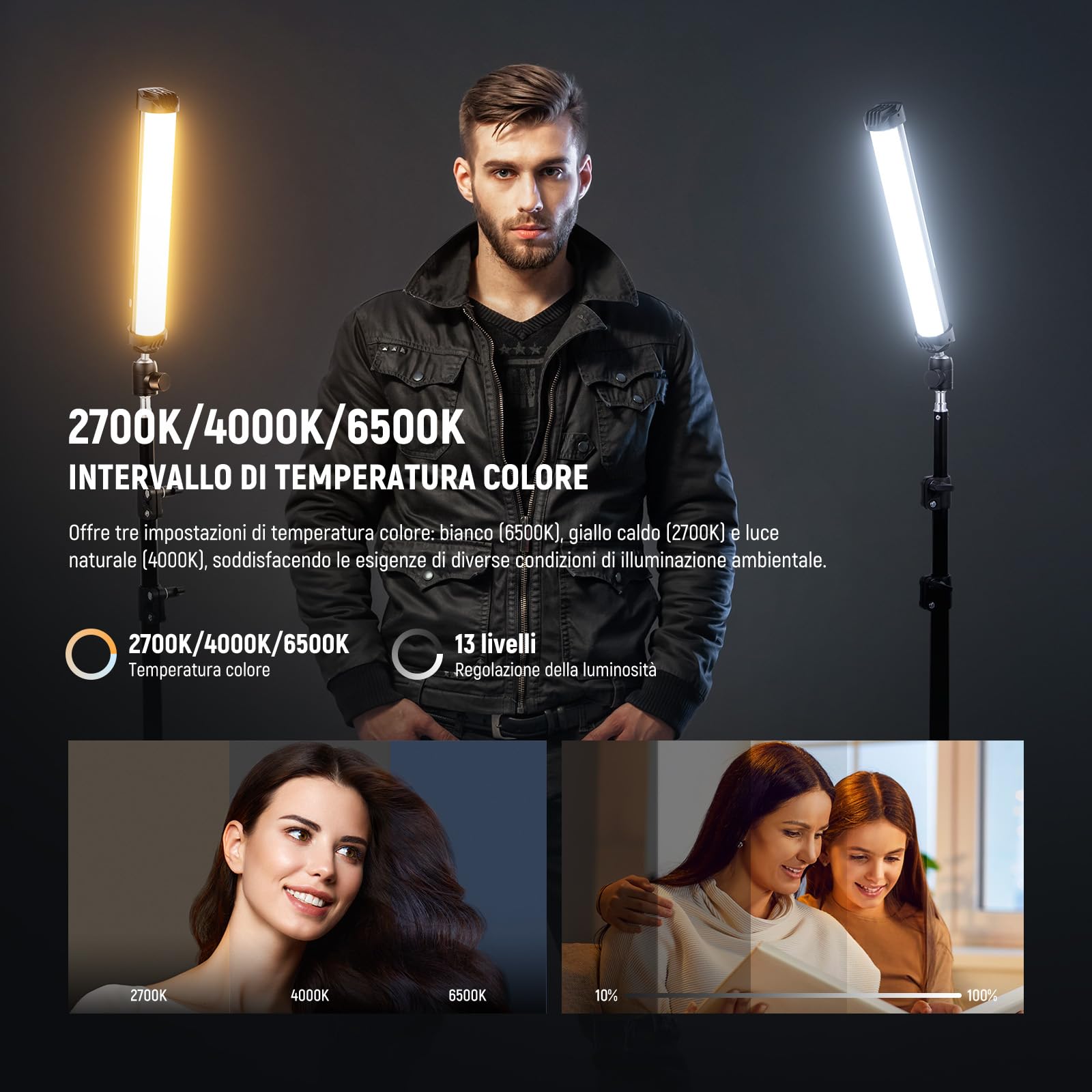NEEWER BASICS 12" Barra Luminosa RGB Magnetica, 2700K/4000K/6500K CRI95 Dimmerabile 8W Luce Tubo LED Portatile con 51 Modalità RGB 2000mAh per YouTube TikTok Fotocamera Streaming Studio Video, SL30