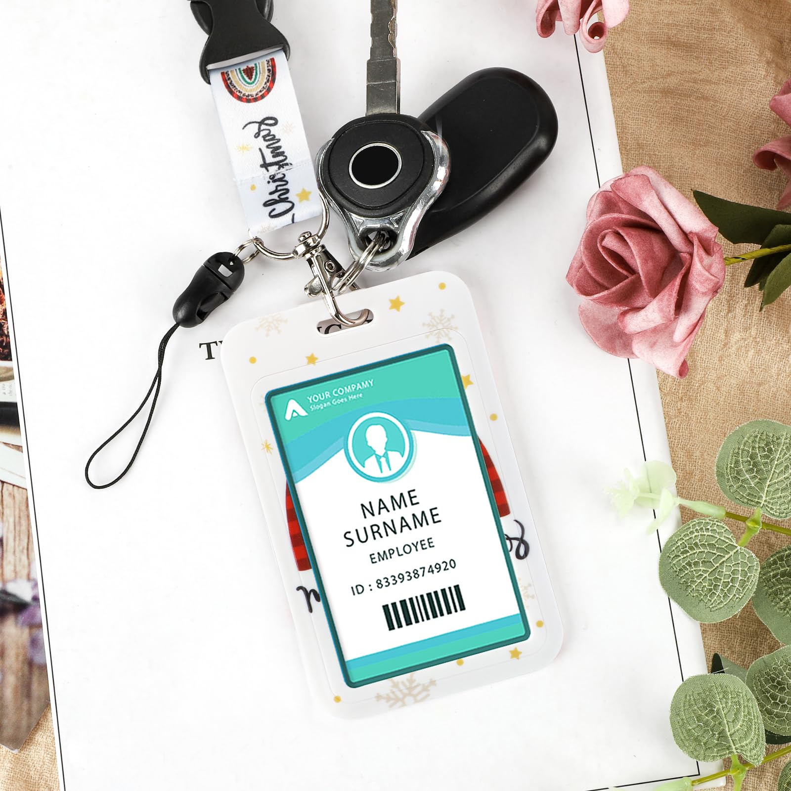 COCHIE Lanyard with Card Holder, Adjustable Retractable BADGE_HOLDER for ID Card Christmas Tree - Image 2