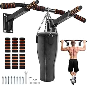 Barra Fixa de Parede Multifuncional para Pull-up/Chin Up/Dip - Musculação Em Casa, Ajustável com Encosto e Instalação de Broca