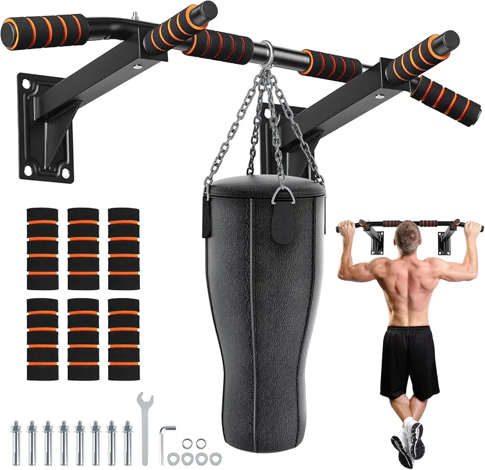 Barra Fixa de Parede Multifuncional para Pull-up/Chin Up/Dip - Musculação Em Casa, Ajustável com Encosto e Instalação de Broca
