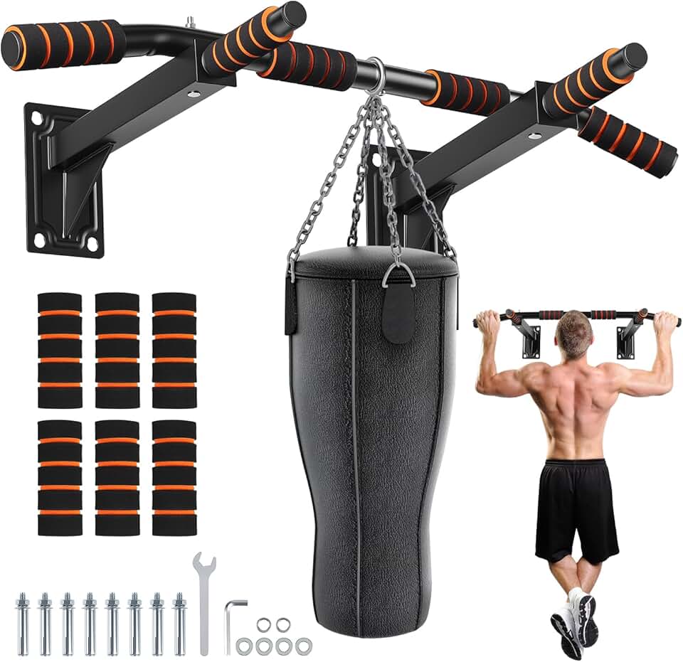 Barra Fixa de Parede Multifuncional para Pull-up/Chin Up/Dip - Musculação Em Casa, Ajustável com Encosto e Instalação de Broca
