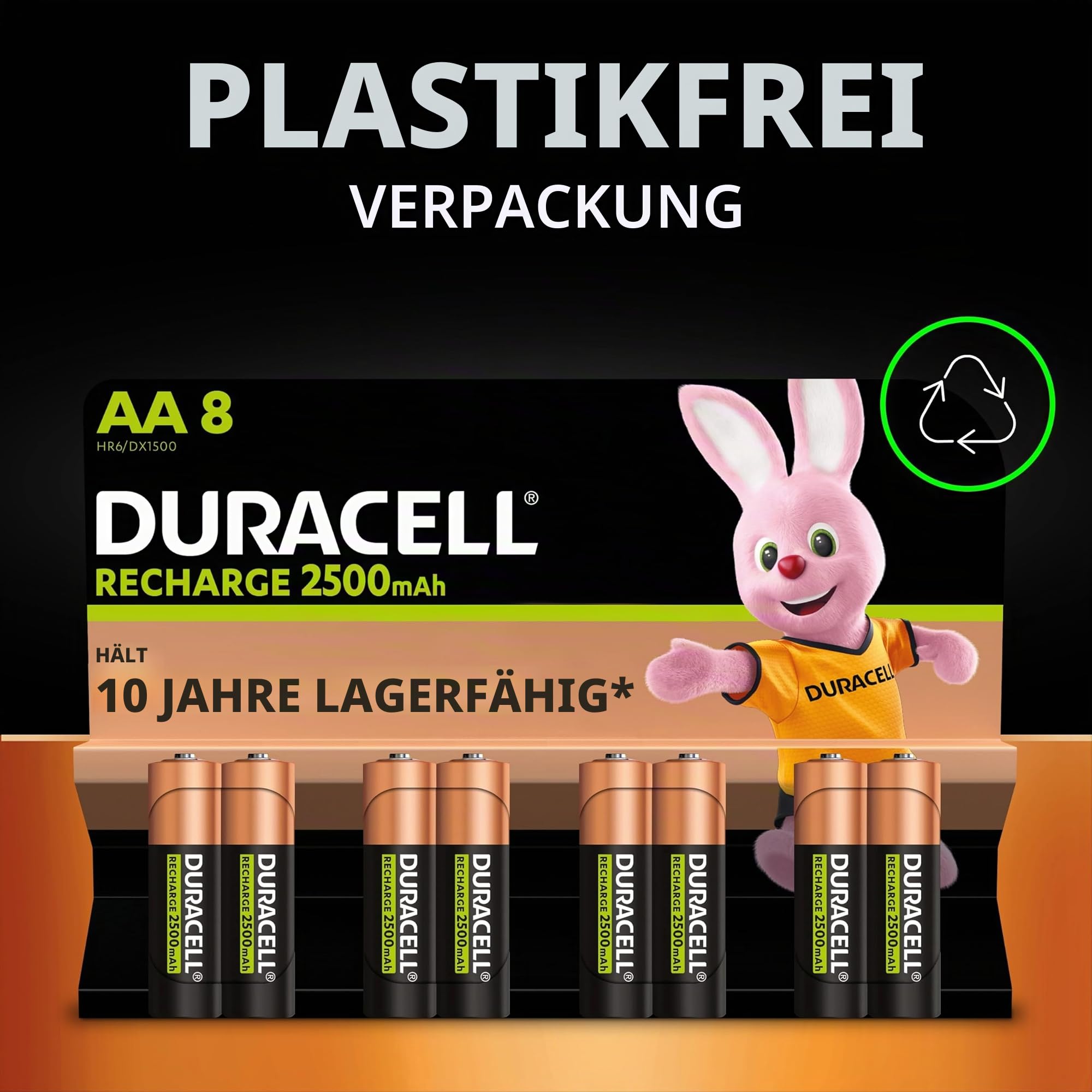 Duracell Akku AA, wiederaufladbare Batterien AA, 8 Stück, Unsere Nr. 1 - längste Haltbarkeit pro Aufladung, vorgeladen [Amazon Exclusive] (Packung mit 2)