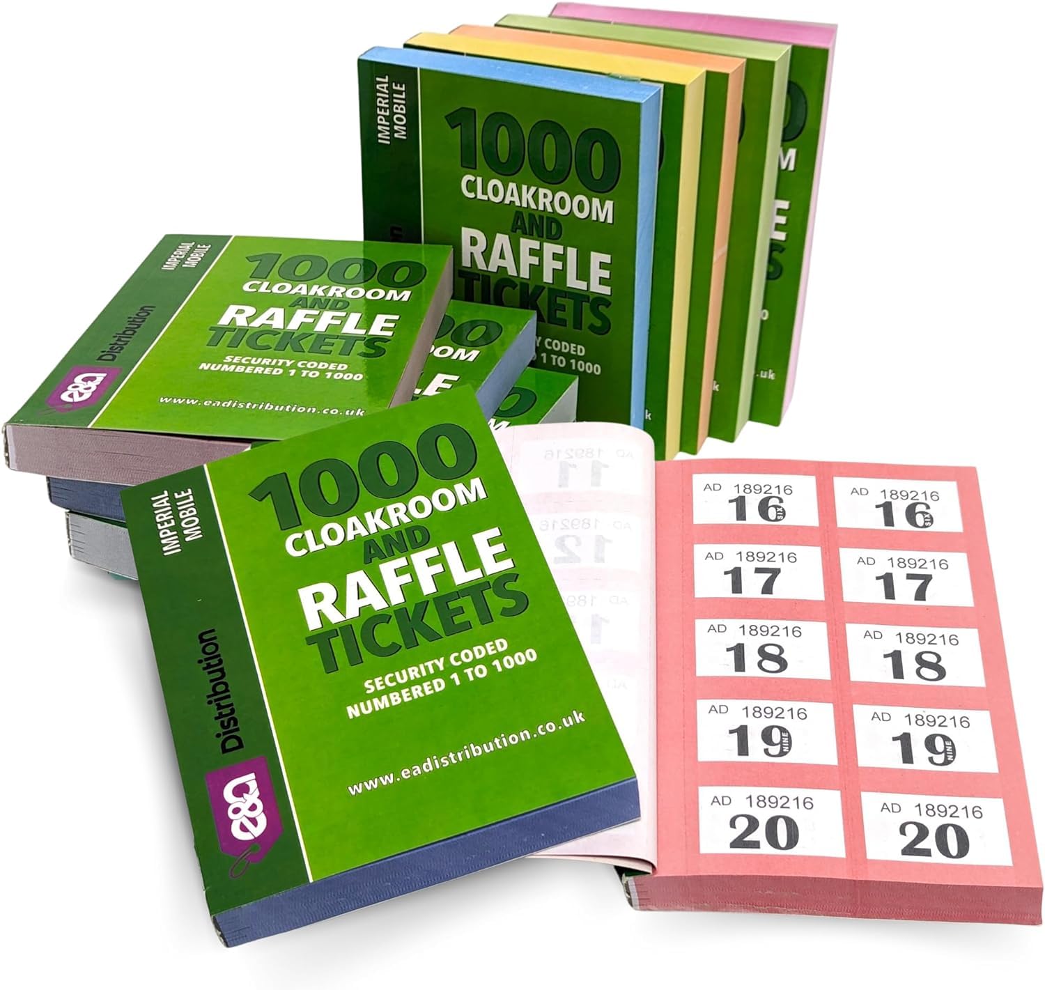 Book Of 1000 Raffle/Cloakroom Tickets Coloured Borders - Unique