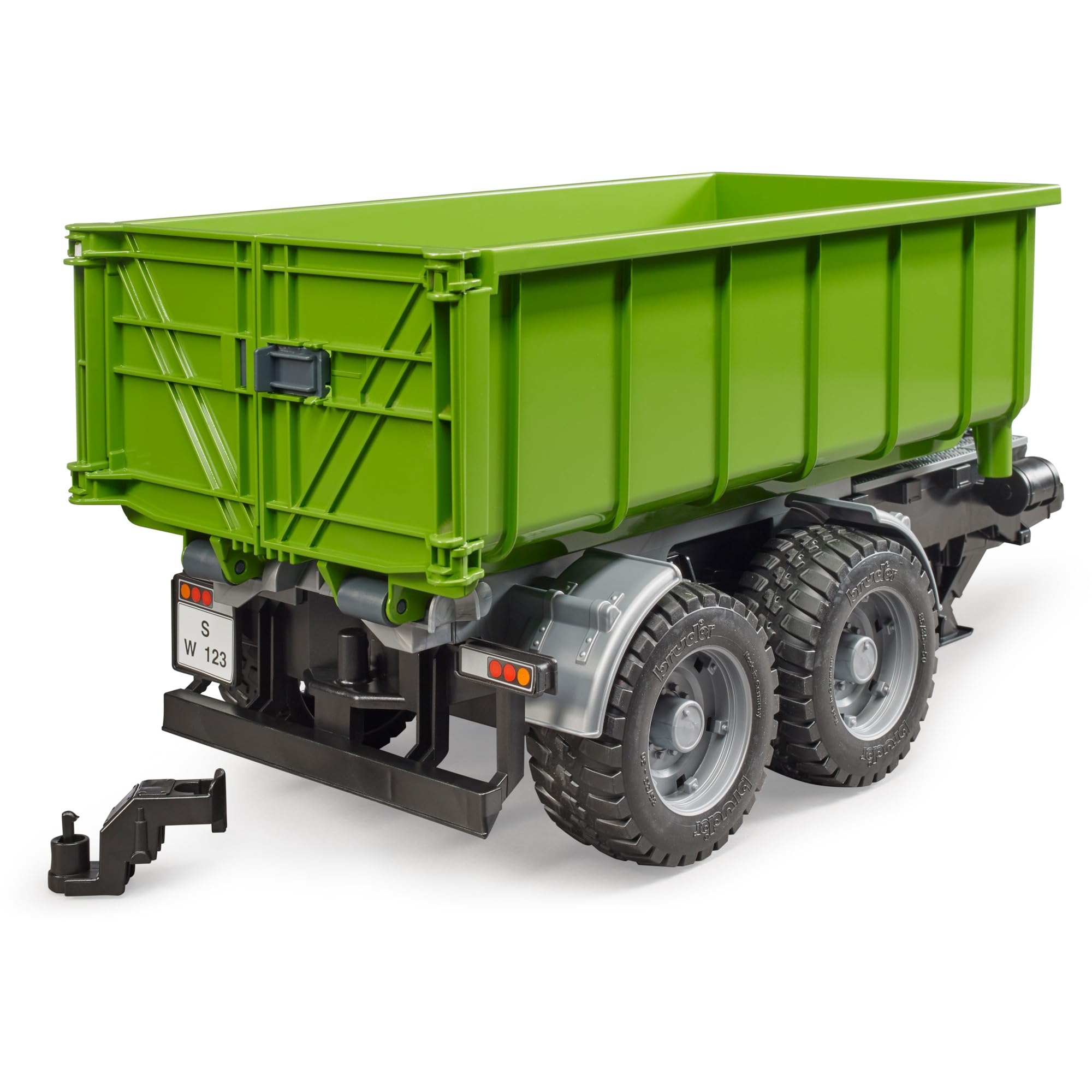 bruder 02035 - Rimorchio a gancio per trattori, con adattatore per l'aggancio, rimorchio ribaltabile, rimorchio da trasporto, cassone ribaltabile, azienda agricola, giocattolo