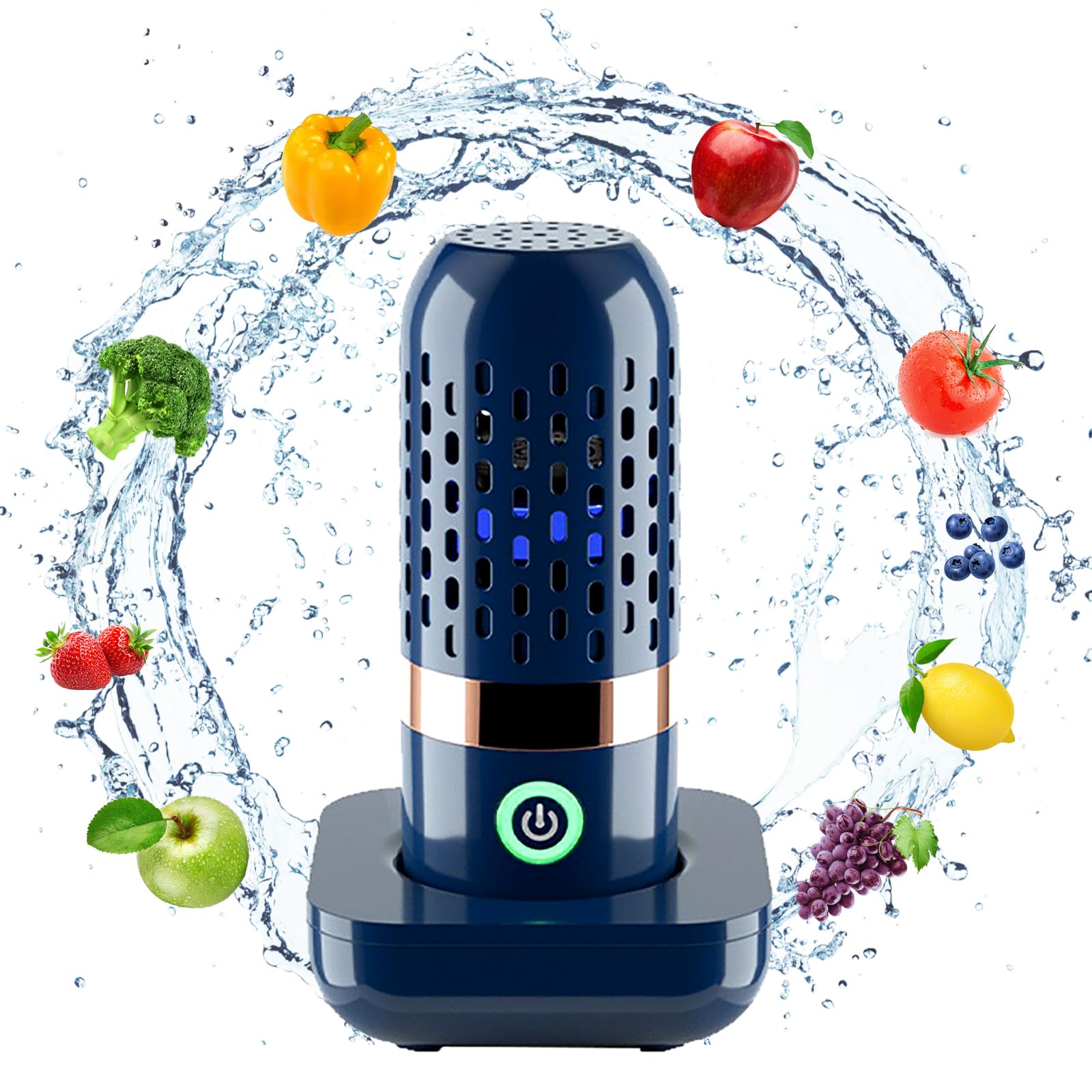 Lavadora de frutas y verduras, portátil en forma de cápsula de 3000 mAh, limpiador ultrasónico de verduras con tecnología de limpieza de iones OH, carga USB, para limpiar frutas, verduras, vajilla