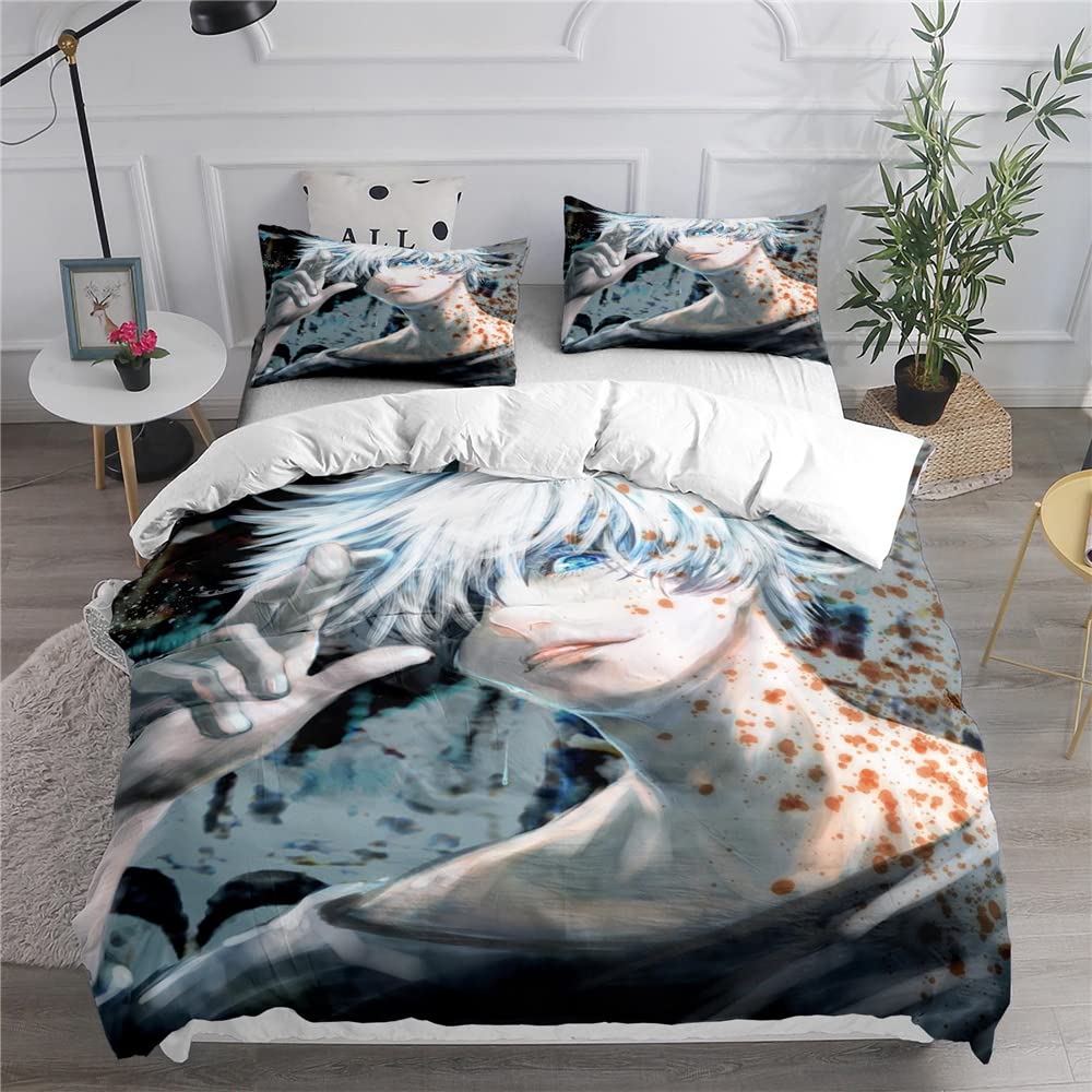 Ste-X Style 03 Bedding Set 135X200cm Multiple Sizes Jujutsu Kaisen Duvet Cover 52% Cotton Soft Comfortable Duvet Cover + 2 Pillowcase 80X80cm (135X200cm(Single),)