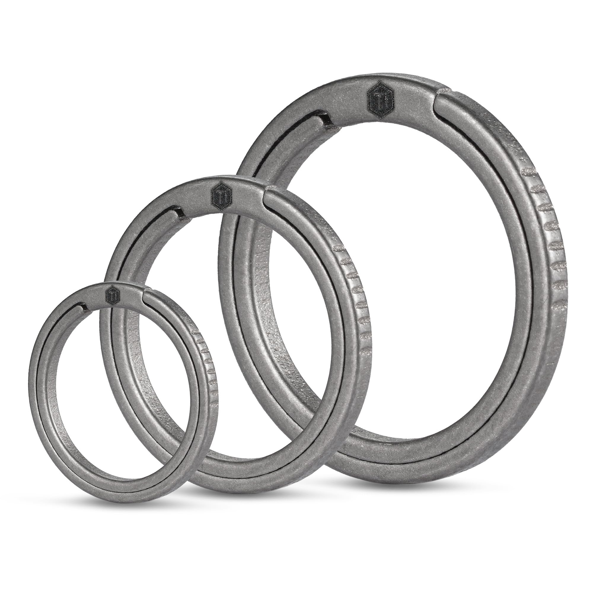 KeyUnity Titanium Flat Key Rings, 33/25/17.5mm Side Pushing Split Ring for Key Carabiner Flashlight Dog ID Collar Tag(1L+1M+1S)