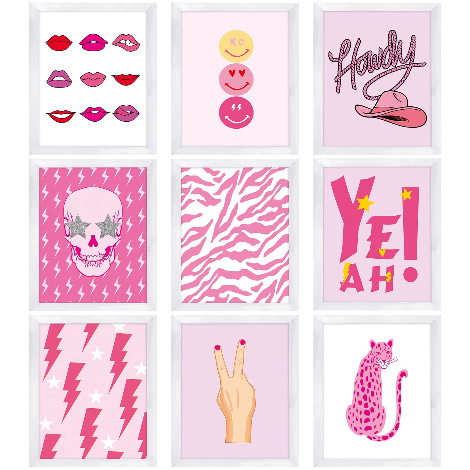Buy 9 Pieces Preppy Room Decor Aesthetic Pink Wall Art Preppy Pink Wall