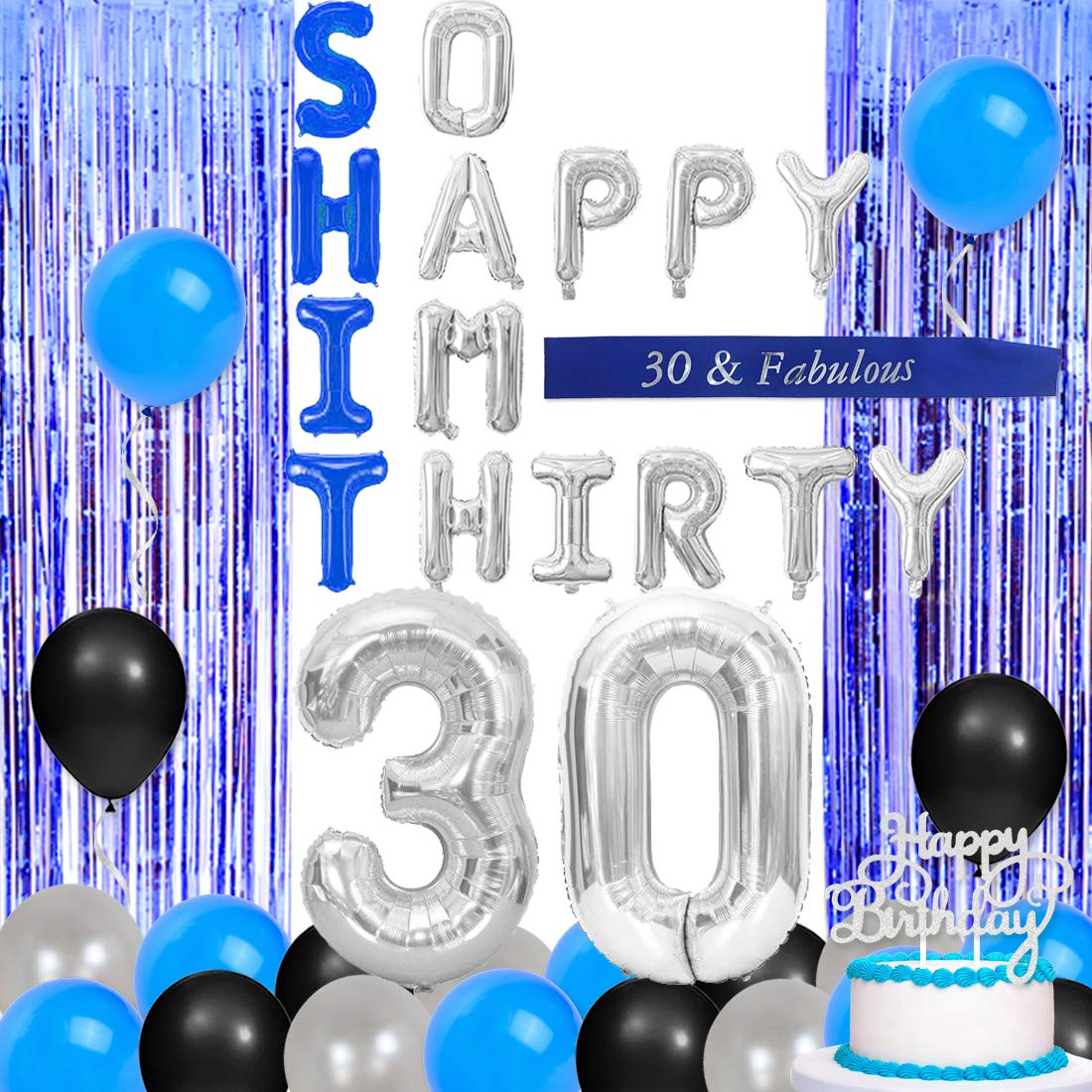 Buy 30th Birthday Decorations Blue and Silver So Happy Im Thirty