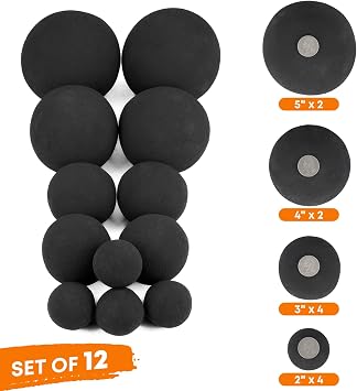 Stanbroil 12 Pack Ceramic Balls, Mixed of 4 Size Fireplace Balls, Modern Accessory for Indoor or Outdoor Fire Pits Fire Bowl and Fireplace, Black