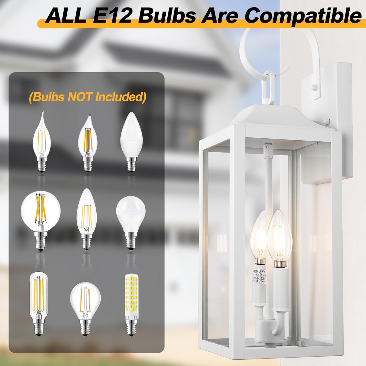 19" White Outdoor Wall Lantern 2-Light, Large Modern Wall Sconce Light Fixture, Industrial Porch Light with Glass, Waterproof Farmhouse Exterior Lamp
