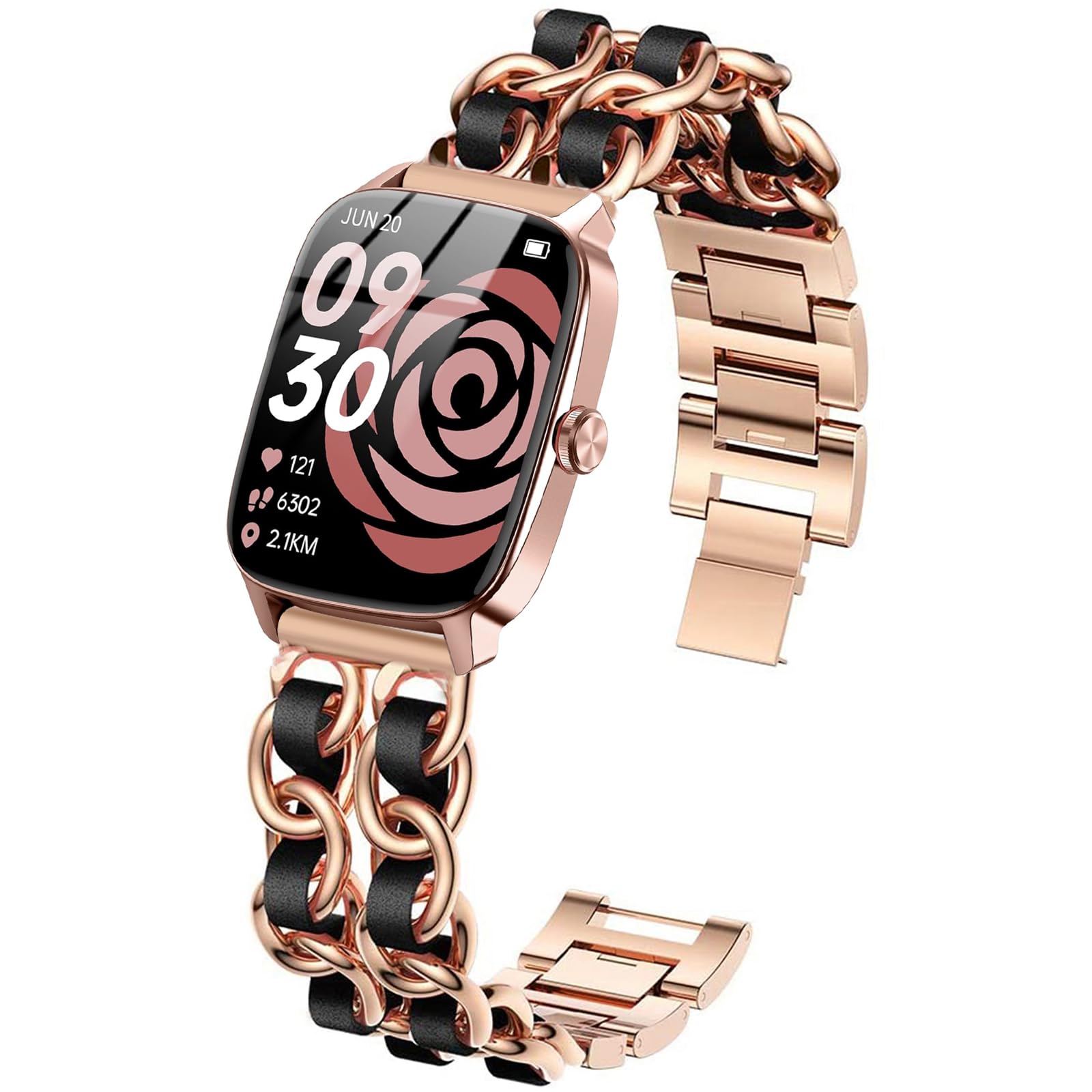 IDW28 Smartwatch Bands Lamshaw 22mm Jewelry Chain Metal Wristband with Leather Compatible with SOUYIE IDW28 Compatible with SAIKATI