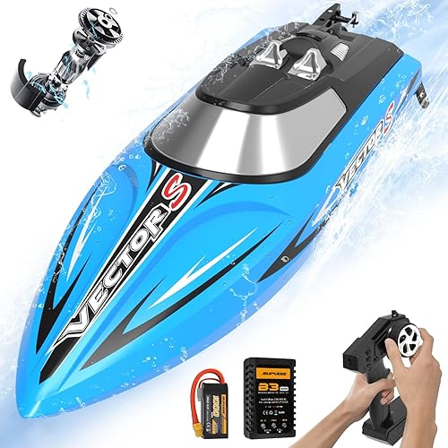 VOLANTEXRC Barcos RC sin escobillas para adultos, 30+MPH 17.7 pulgadas, barco de control remoto de alta velocidad con batería recargable para lagos,