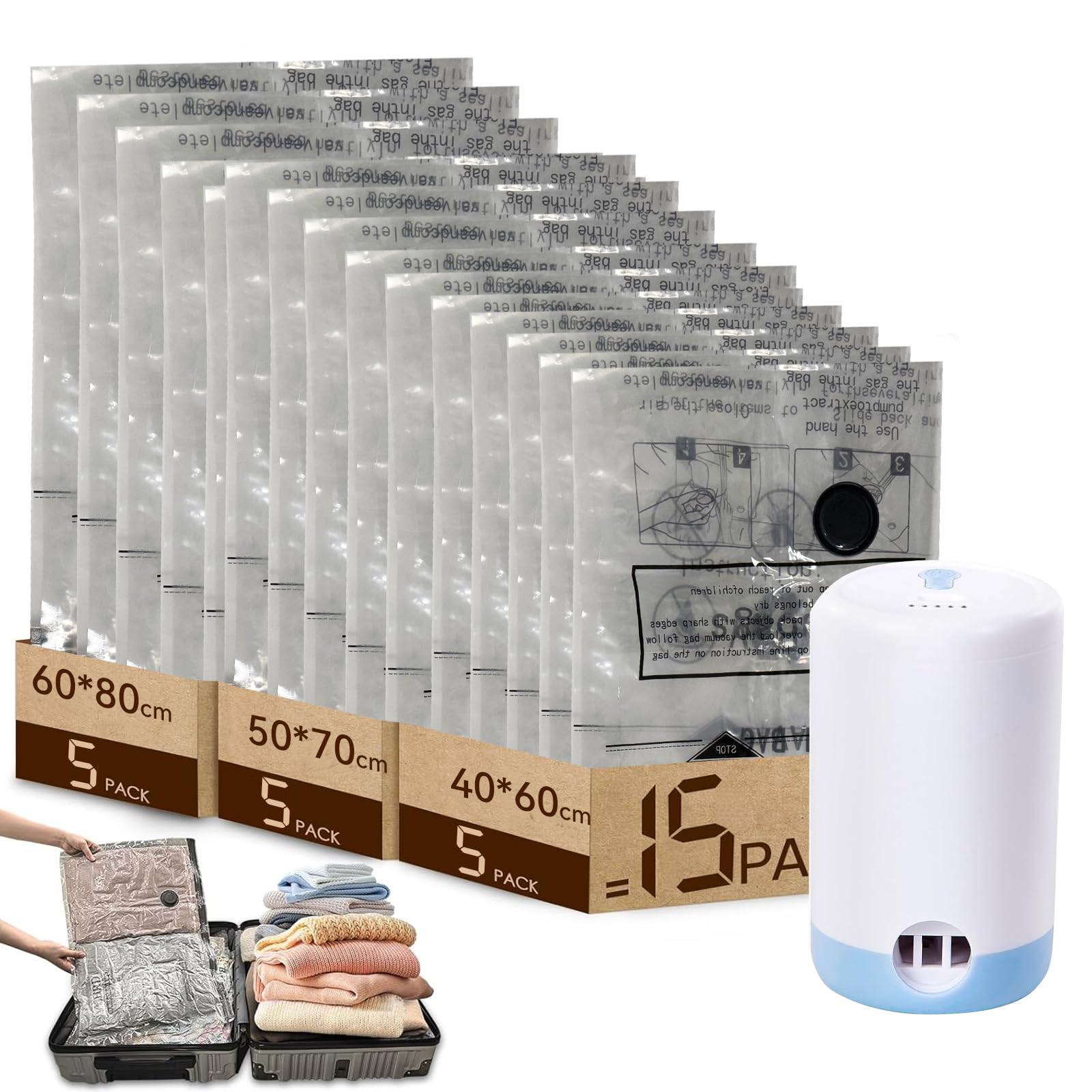 Vacuum Storage Bags 15 Pack Reusable Space Saver Bags with Wireless Electric Air