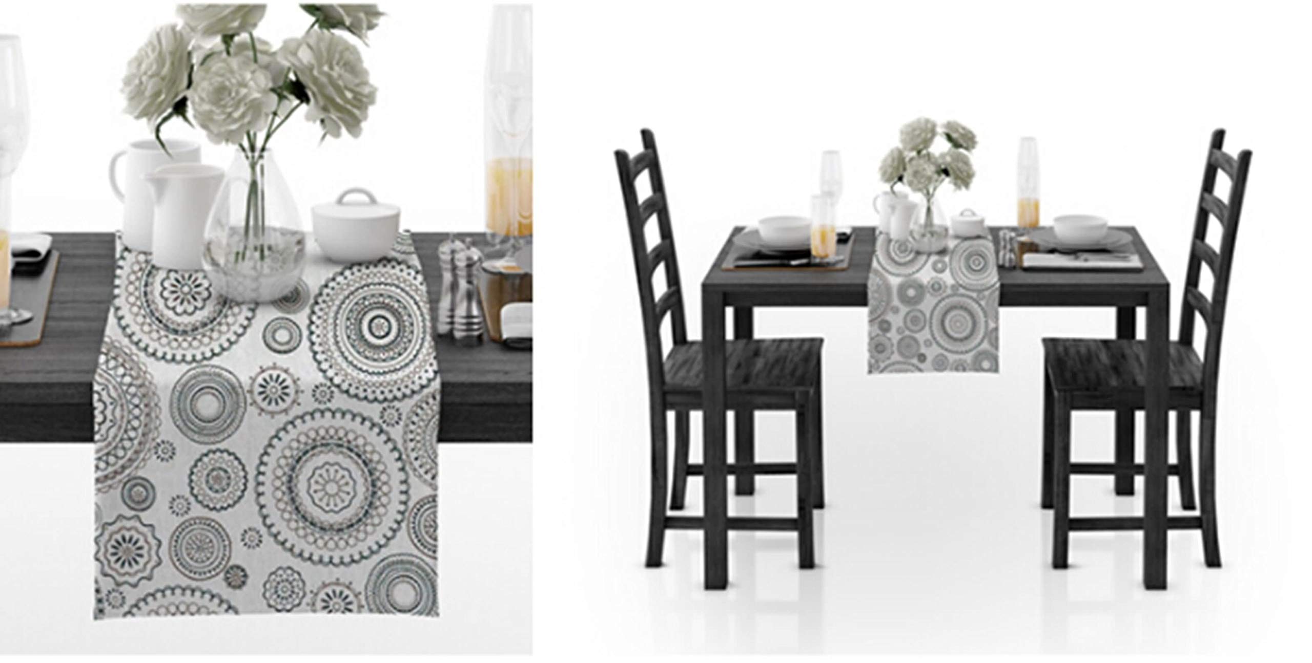 Table Runner Christmas, Tischdeko Esszimmertisch 30X320cm Baumwolle Grün Kaffee Runde Blume Deko Modern