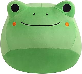 Cute 3D Green Frog Plush Pillow Toy 12 Inch, Cool Chubby Frog Plushie Room Decor, Soft Stuffed Animals Toy Hugging Plush Gift for Kids