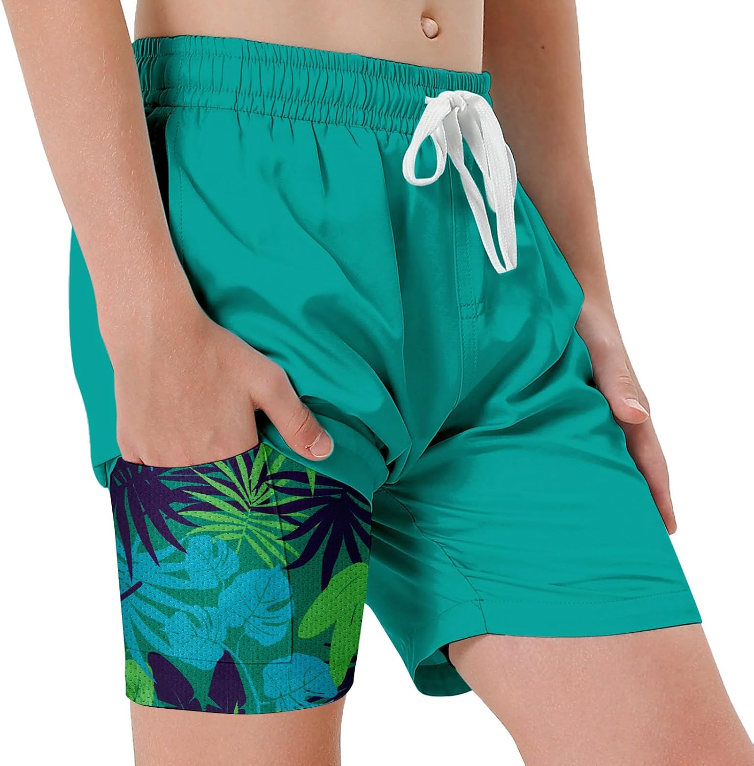 westwolf 6-18T Boys Swim Trunks for Teen 2 in 1 Bathing Suits Board Shorts with Compression Liner