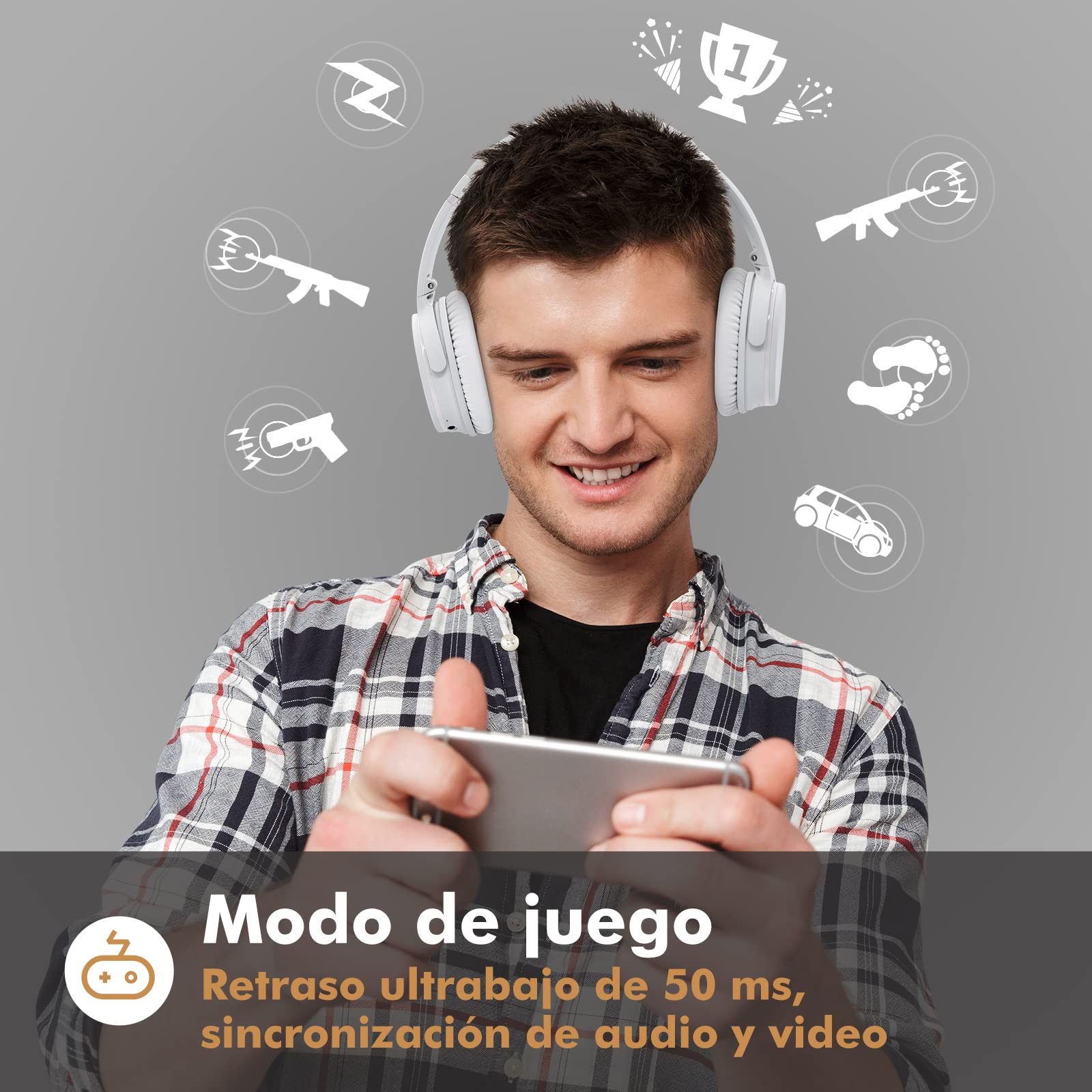 Srhythm NC25 Auriculares Estéreo con Cancelación Activa de Ruido (ANC), Bluetooth 5.3, Circumaurales, con Alta Fidelidad, Micrófono, 50H, Asistente de Voz, Modo Juego de Baja Latencia