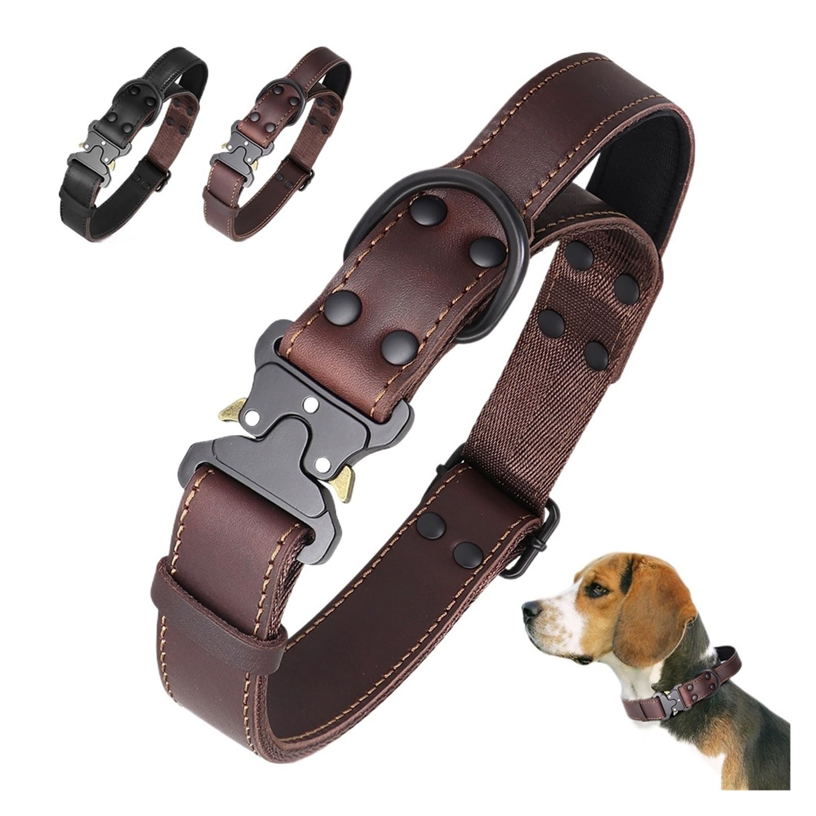 Collar de Perro de Cuero Real Suave, Collares duraderos genuinos con Mango de Hebilla Segura for Perros medianos Grandes, Pastor alemán(Brown,M)