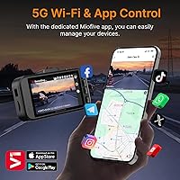 Vista 4 de Miofive Dash Cam Front – 4K UHD Dash Camera for Cars, Built-in Bluetooth, 5G Wi-Fi, GPS, 3" IPS Screen, Night Vision, 140° Wide Angle, HDR, 24-Hour