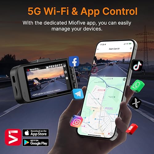 Miniatura 4 de Miofive Cámara frontal para salpicadero cámara de tablero 4K UHD para automóviles, Bluetooth integrado, Wi-Fi 5G, GPS, pantalla IPS de 3 pulgadas,