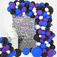 Vista 3 de Kit de arco de guirnalda de globos azules, morados y negros, 122 globos morados, azul rey y negro, globos metálicos plateados para videojuegos