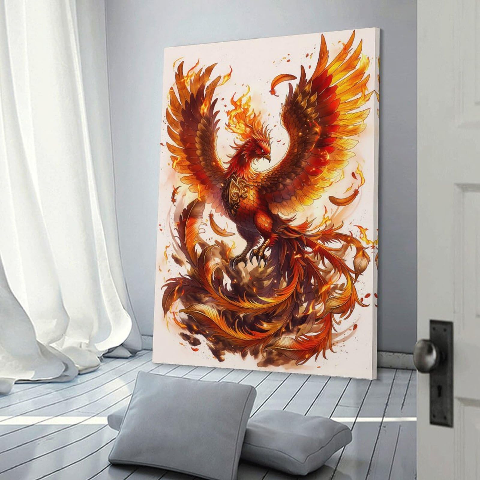 Junmoney Wall Decor Canvas Print Fiery Phoenix in Flight, 24x36inch(60x90cm), for Sofa Walls, Lounge Or Home Corners, Modern Wall Decor for Cosy Interiors