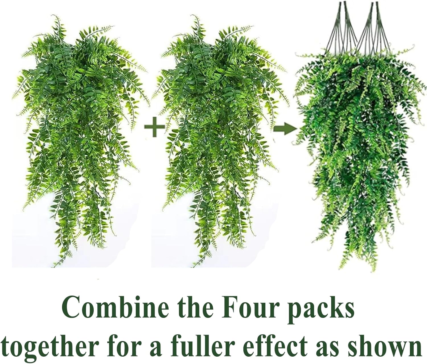 Plastic Plants,Fake Hanging Plants Ferns,Small Outdoor Faux Plant,4 PCS - Image 3