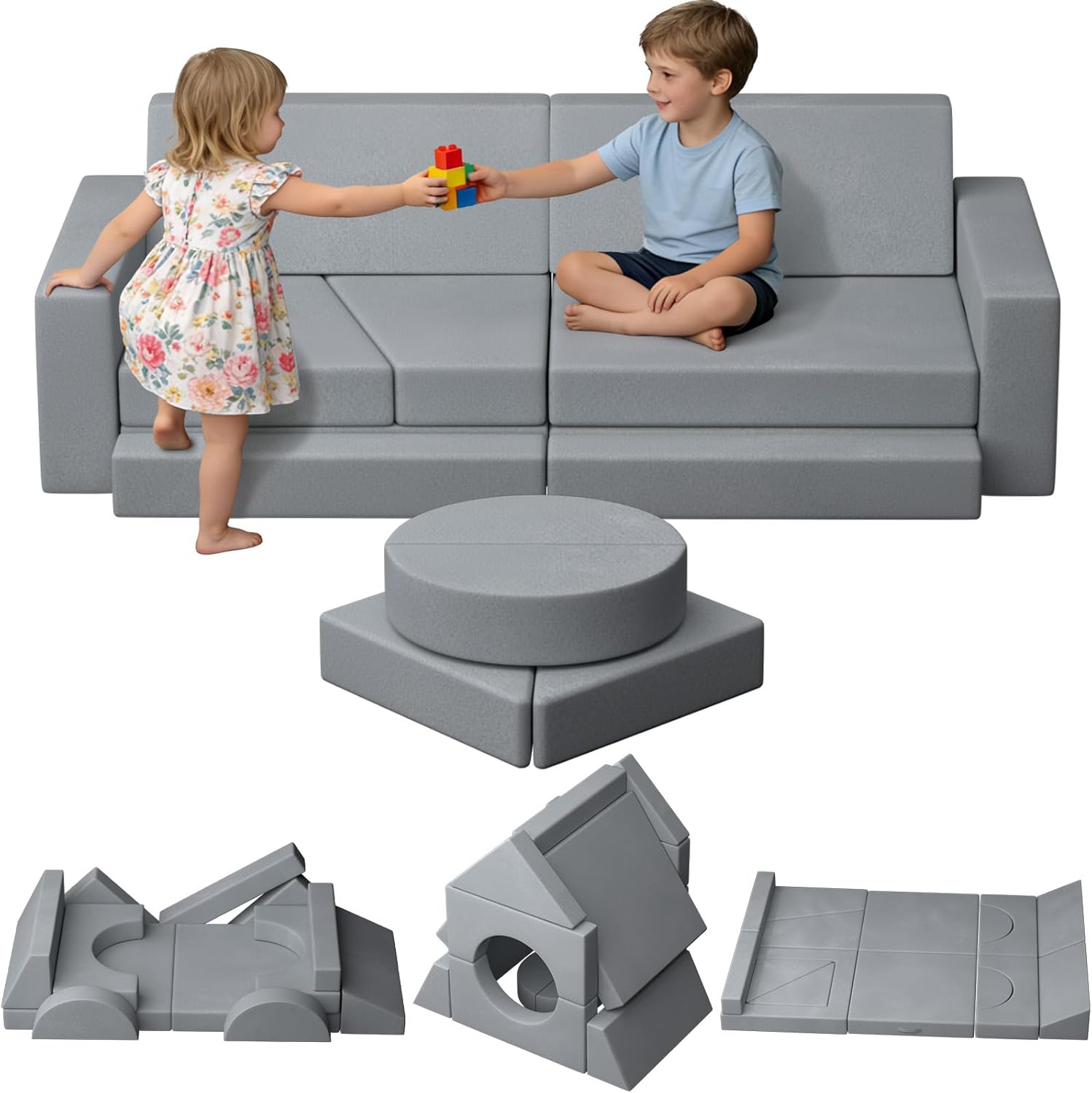 15pcs Unique Modular Kids Play Couch - Convertible Foldable Toddler Sofa Bed with Removable Crystal Velvet Cover, Safe Couches Kids Furniture for Playroom & Bedroom, for Boys and Girls | Convertible Foldable, Toddler Sofa Bed, Crystal Velvet Cover, Removable Cover, For Boys and Girls, Playroom & Bedroom