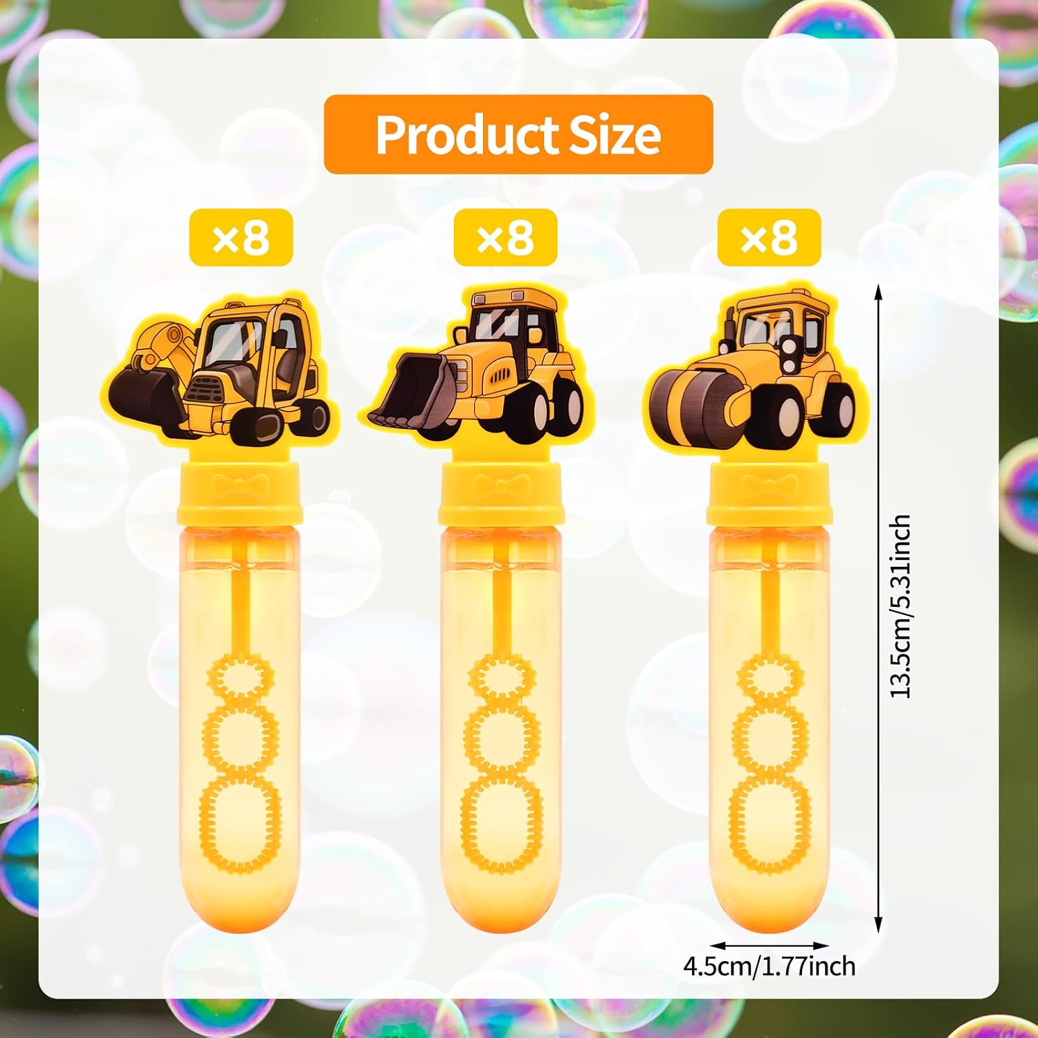 24 Pack Construction Truck Bubble Wands for Kids - Large Excavator and Bulldozer Bubbles Bulk with Refill Solution, Fun Toys for Carnival, Goodie Bag Stuffers, Birthday Gifts Christmas Party Favors