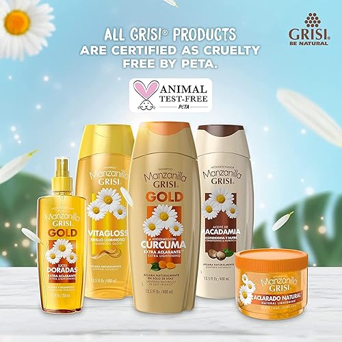 Vista 5 de Grisi Shampoo de Manzanilla, Shampoo Limpiador y Aclarante con Extracto de Manzanilla, Brillo Luminoso, Aclara Naturalmente para un Cabello Suave