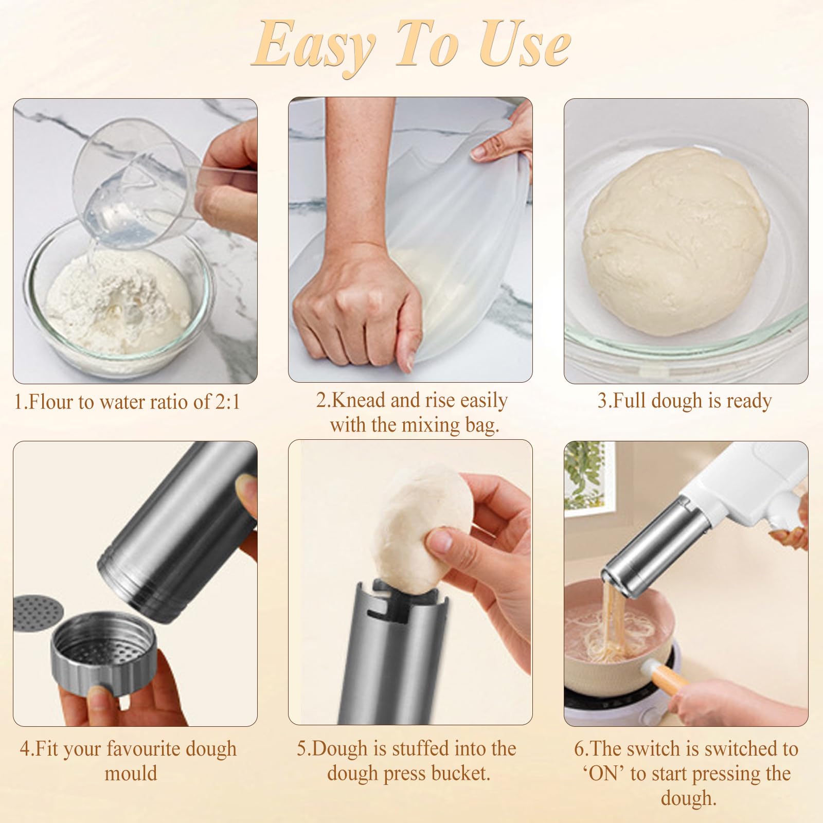 Máquina de pasta eléctrica portátil, 40 W, máquina de pasta eléctrica de mano, con 5 formas de pasta, recargable, máquina de pasta de acero inoxidable para espaguetis, fettuccine