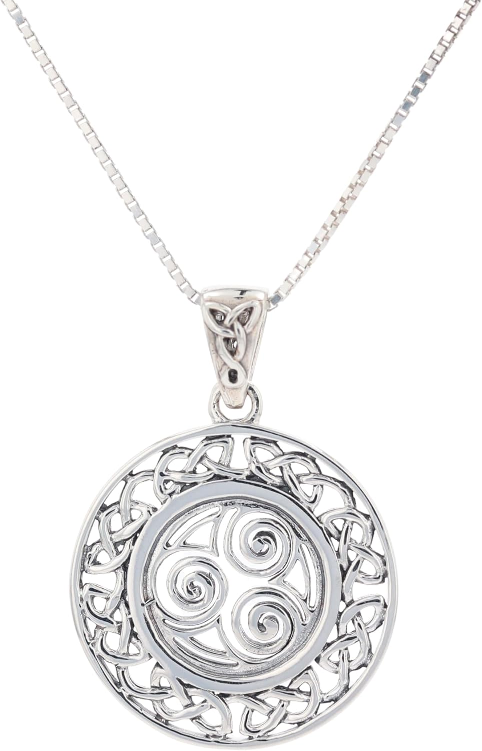 Jewelry Trends Sterling Silver Celtic Border Triskelion Knot Pendant on 18 Inch Necklace