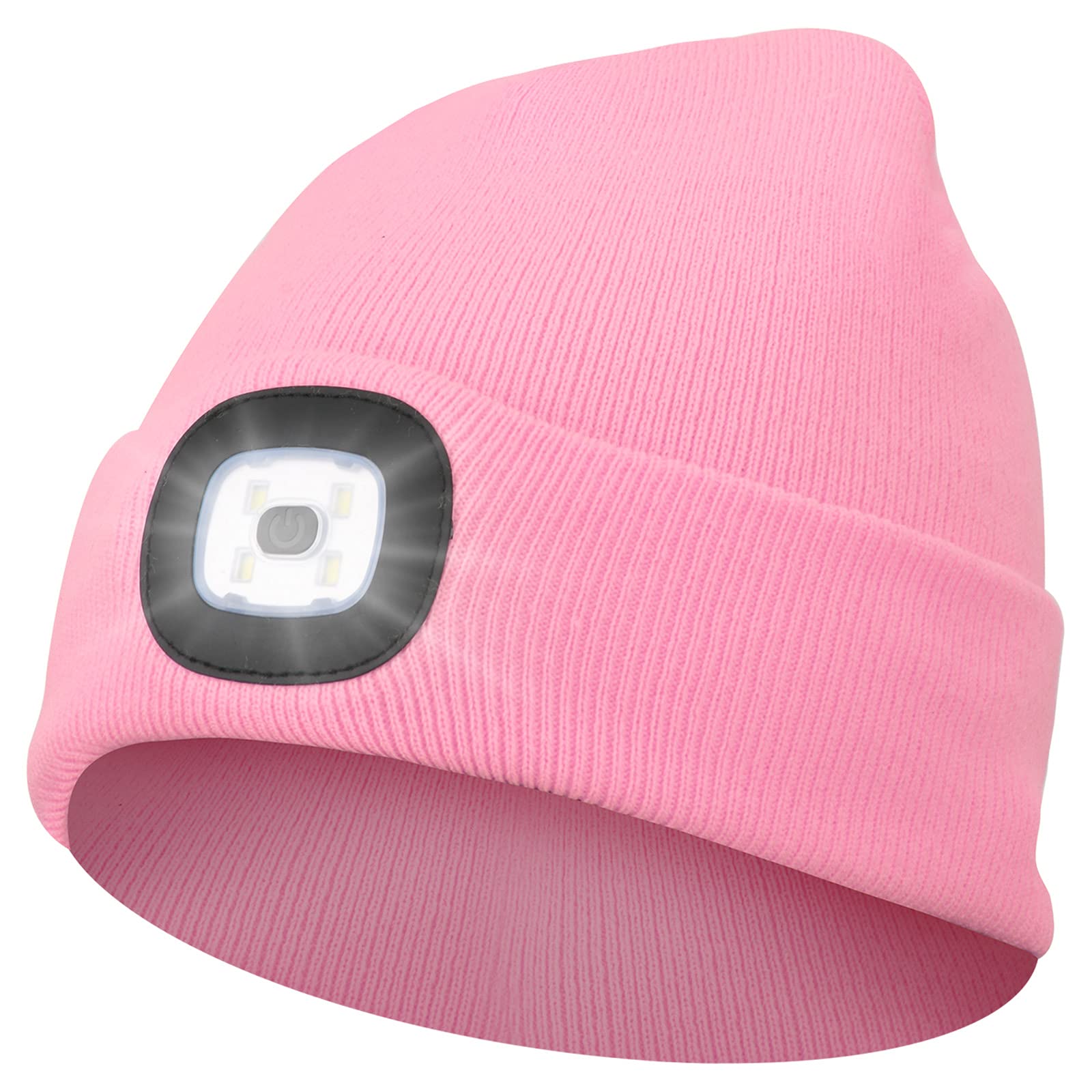Abbicen Unisex Pink Beanie Hat With Light Winter Headlight Hats Led Usb Rechargeable Torch Cap Headlamp Flashlight Head Gift For Women Men