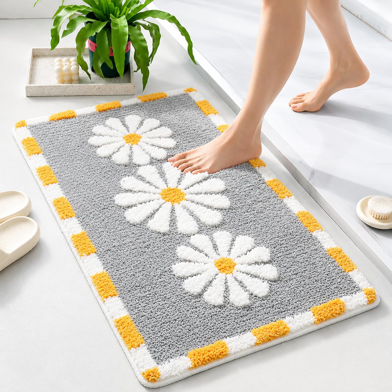 Roseate Blossom Super Soft Anti-Skid (40x60 cm) Super Absorbent Mats Microfiber 2000 GSM Mat for Bathroom/Kitchen/Door Mats for Home/Floor Mat (Grey) Pack of 1