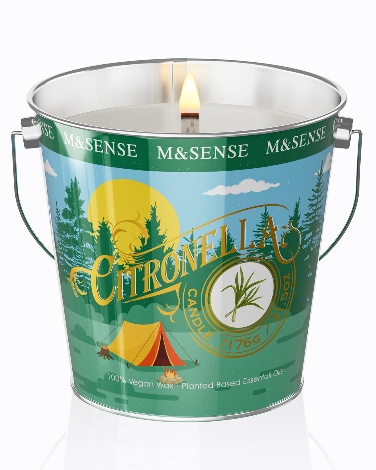 M&SENSE Citronella Kerze Outdoor groß – 1076g Natürliche Duftkerze für draußen mit Citronella, Verbena & Rose, Sojawachs, 220h Brenndauer,Sommer Kerze für Garten Grill Terrasse