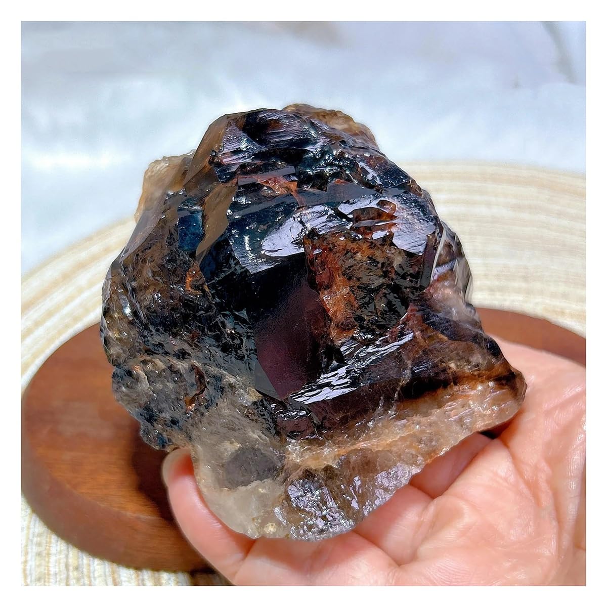 Cuarzo Negro Mineral Natural en Bruto con Collar Porta Piedra de Cristal