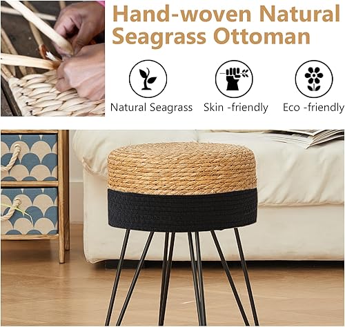 Miniatura 3 de Taburete de maquillaje de tocador, taburete otomano de pasto natural tejido a mano, taburete moderno multifuncional, taburete de tocador con