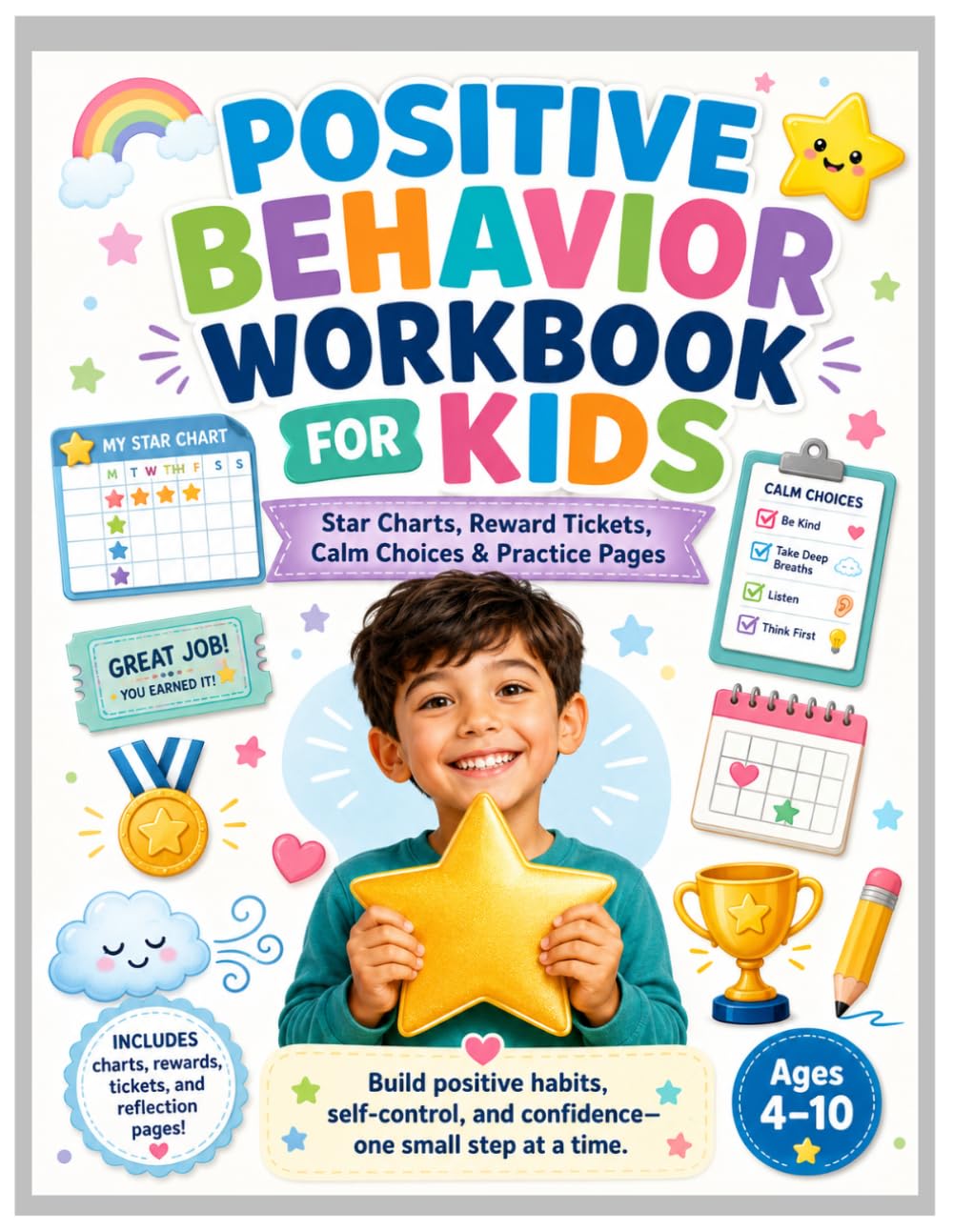 Positive Behavior Workbook for Kids: A Positive Behavior Workbook for Kids with Star Charts, Calm-Down Activities, Kind Words, Rewards, Routines, and Family Practice Pages