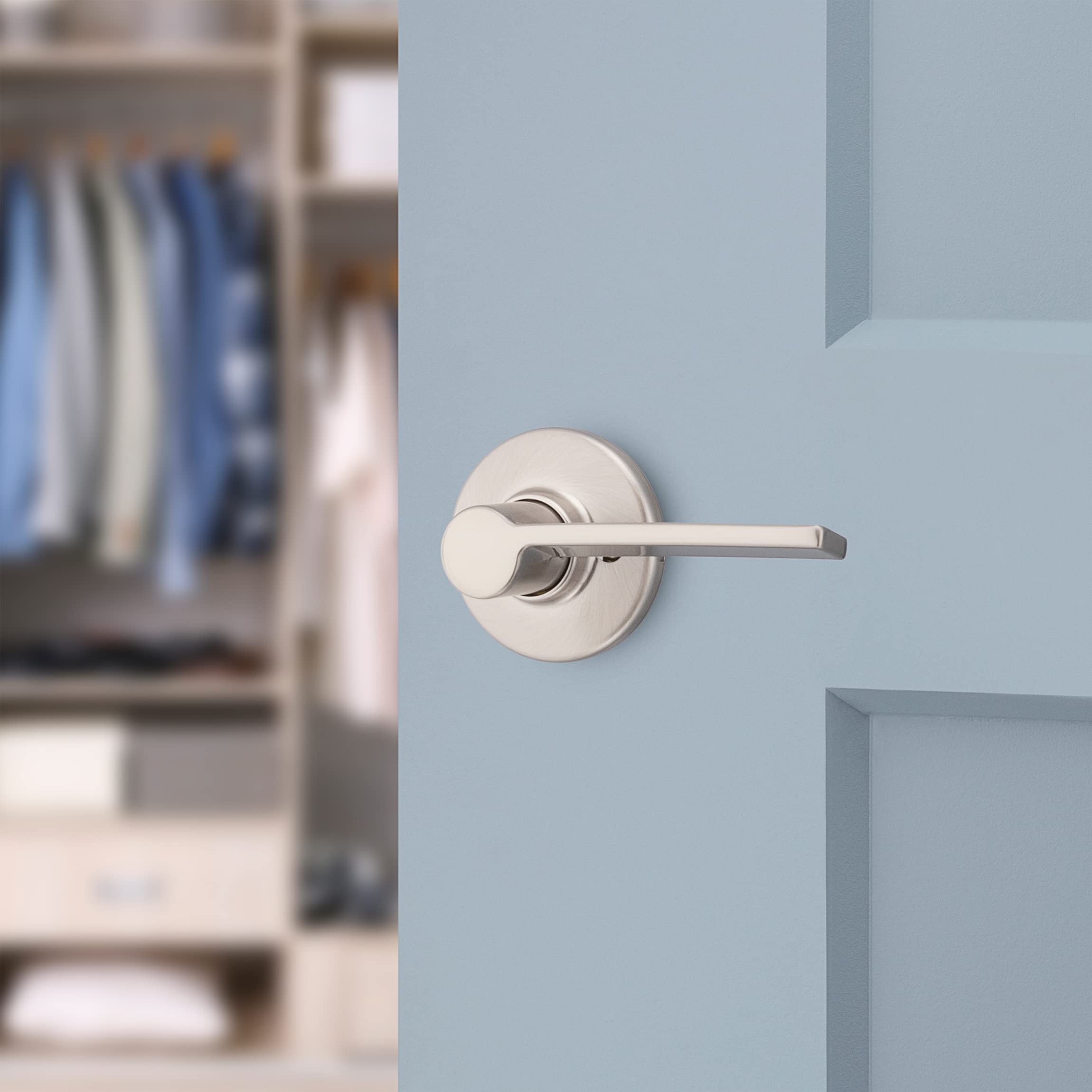 Kwikset Ladera Door Lever Right Handed Half Dummy Door Handle, Round Rose in Satin Nickel, Dummy Right Handed - Image 2