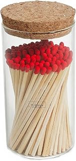 Colored Safety Matches | 4-Inch Long Matches in Glass Jar | Perfect for Lighting Candles | 150 PIECES | 10 CANDLES AND EXTRA EMPTY JAR GIFT (RED)