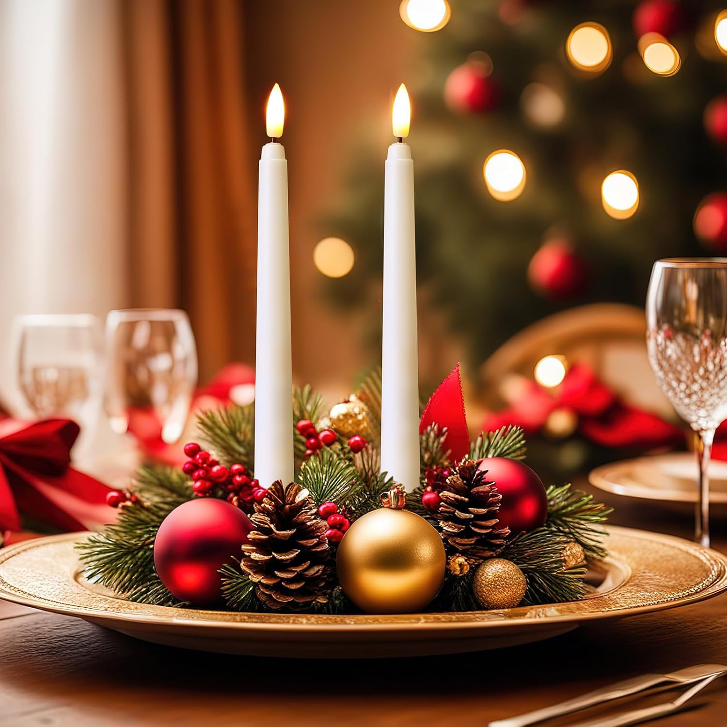 Baquler 100 Pcs 8.5 Inch Flameless Taper Candles Battery Operated Taper Candles Bulk LED Flickering White Candlesticks for Wedding Church Table Centerpiece Halloween Christmas Party Decor