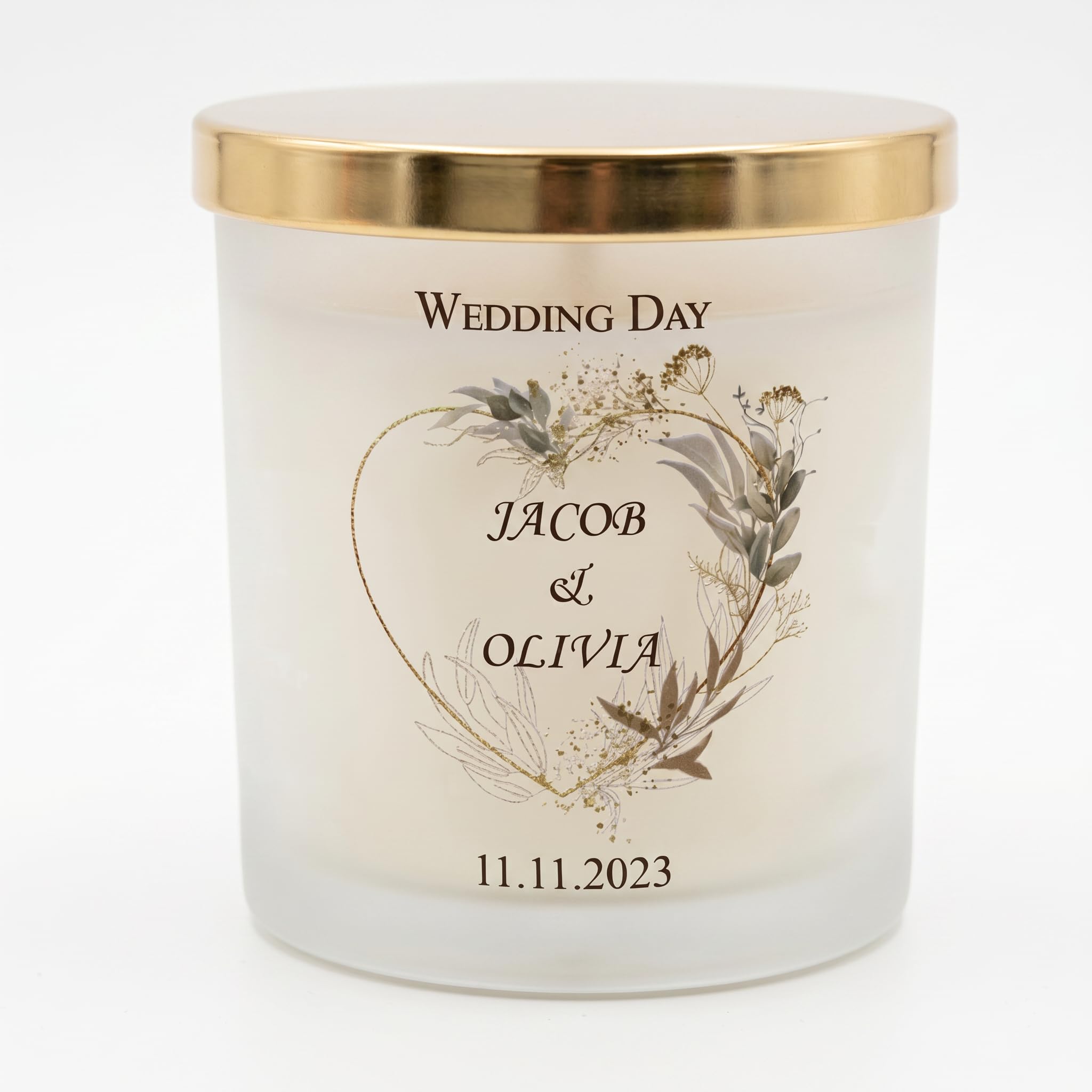 Personalised Large Double Wick Wedding Candle Gift with Gold Leaf (White Musk and Vanilla)