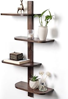 Afuly &Eacute;tag&egrave;re Murale Flottante Vintage en Bois Massif, 4 Niveaux - &Eacute;tag&egrave;re Verticale Marron &agrave; Coins Arrondis, Gain de Place, D&eacute;co Murale pour Salle de Bain, Cuisine, Salon