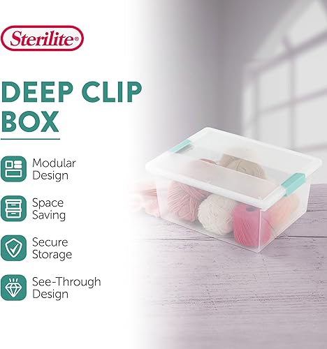 Miniatura 2 de Sterilite Paquete de 16 cajas de clip, contenedores apilables de plástico transparente con tapas de pestillo, escritura profunda, suministros