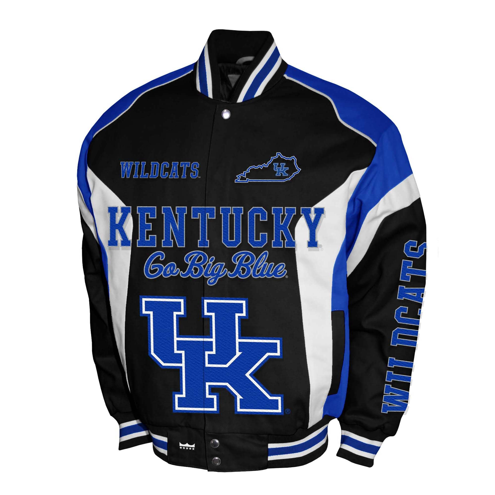 2Bhip NCAA Kentucky Wildcats Jacket - Black & Blue Men's Spirit Twill Campus Coat - Bomber Jackets For Men
