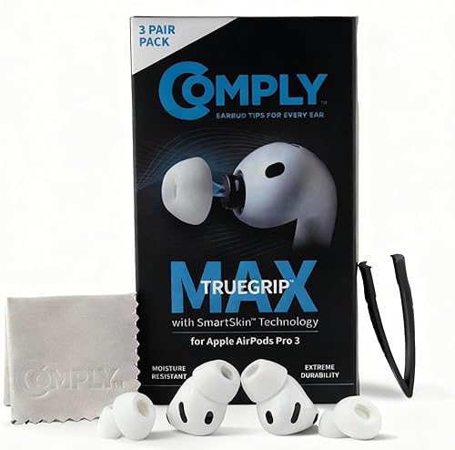 Comply TrueGrip MAX | Almohadillas de recambio de espuma viscoelástica premium para Apple AirPods Pro de tercera generación | Comodidad duradera,