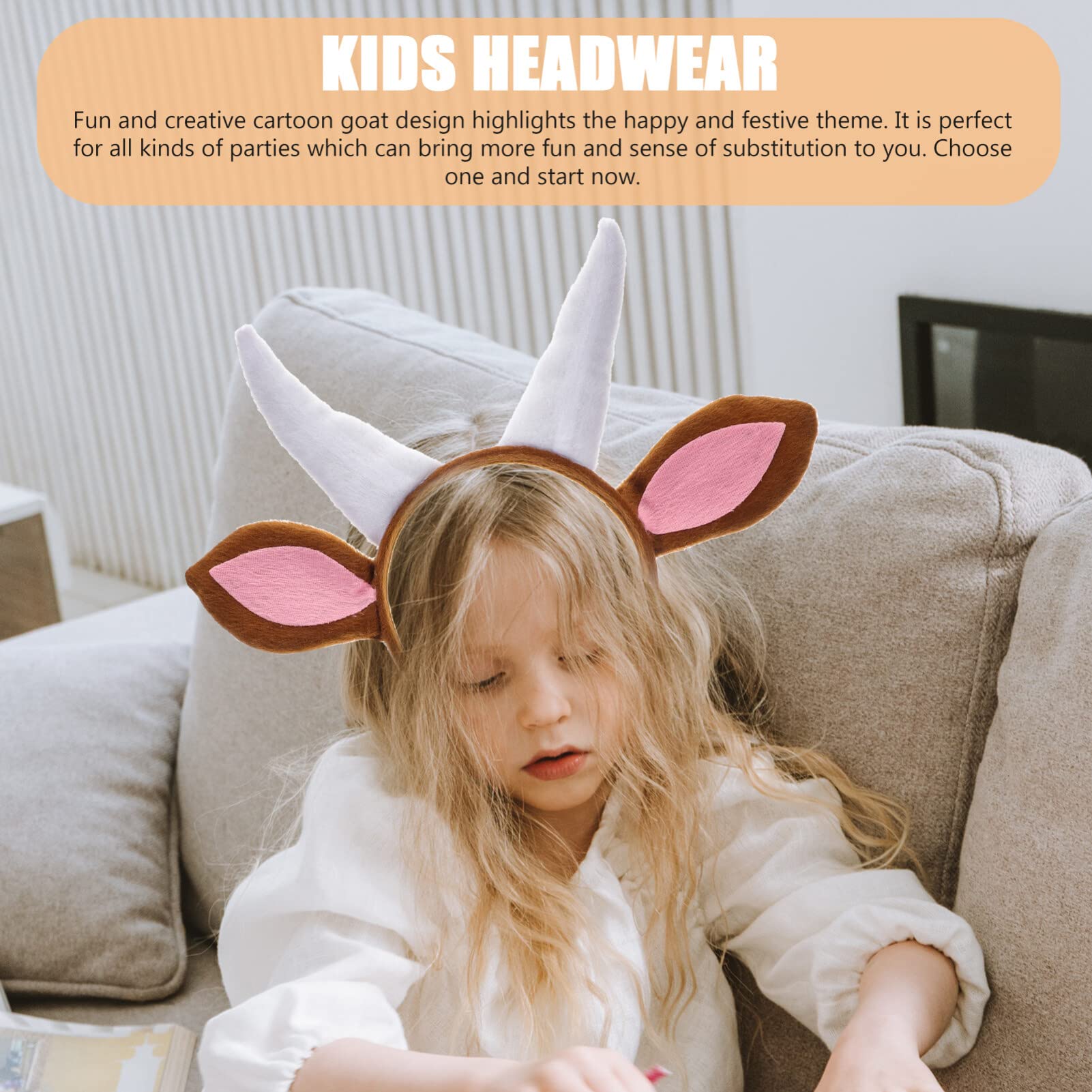 Amosfun Cartoon Headgear for Children Goat Headband Made of Short Plush - Image 2